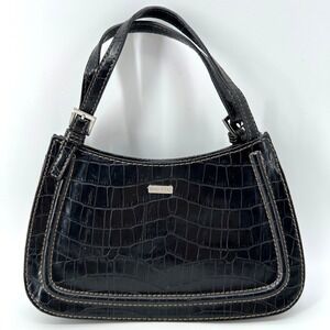 Vintage 90's Y2K 2000's Black Nine West Shoulder Mini Bag Purse Faux Croc 9"x5"